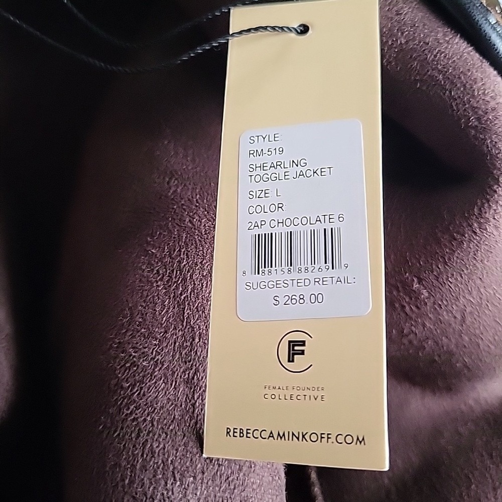 $268 Rebecca Minkoff Shearling Toggle Jacket Women's Large Chocolate Brown NWT‎ - Picture 7 of 8